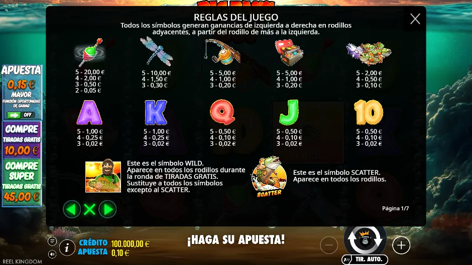 Big Bass 1000 — tabla de pagos
