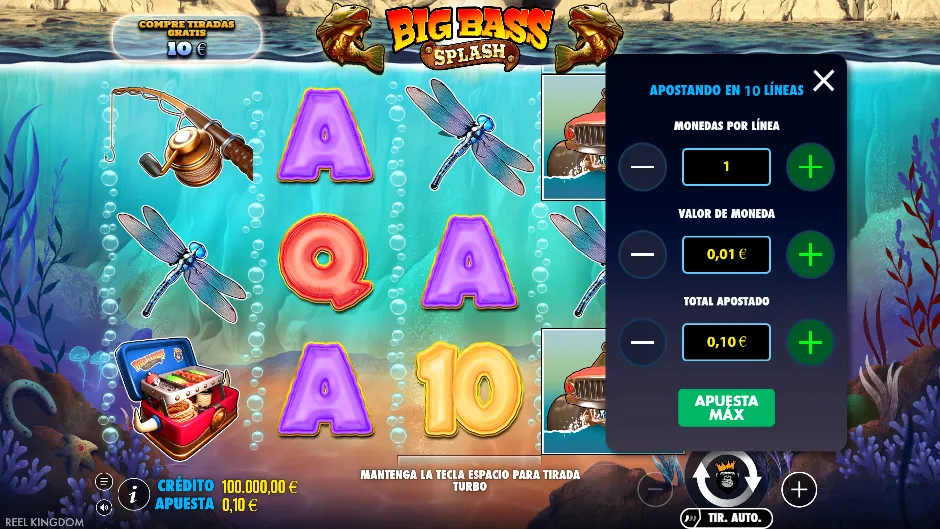 Big Bass Splash — menú de apuesta